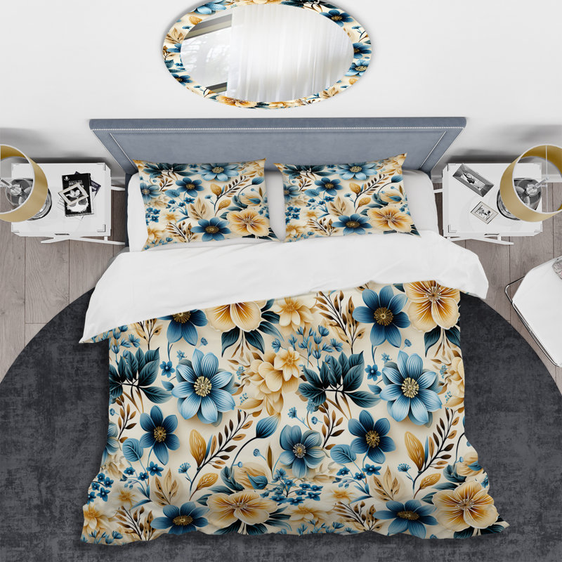 Ensemble de housse de couette Sandy Beige Coastal Blue II, Housse de couette simple + 1 taie décorative stan