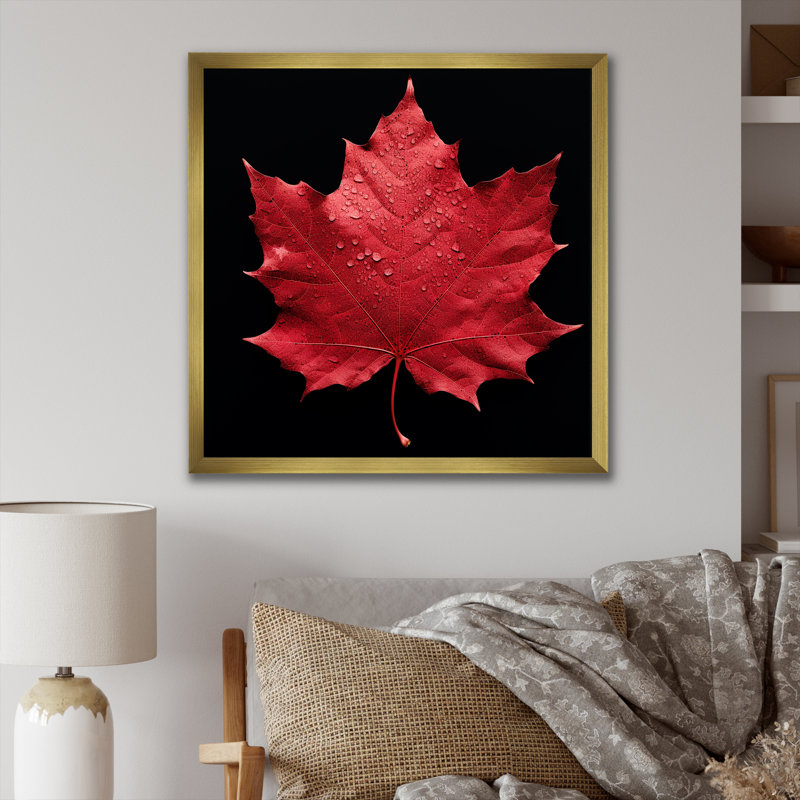 Red Leaves Red Ruby I, H 30 po x l 30 po x P 1 po, Cadre doré simple