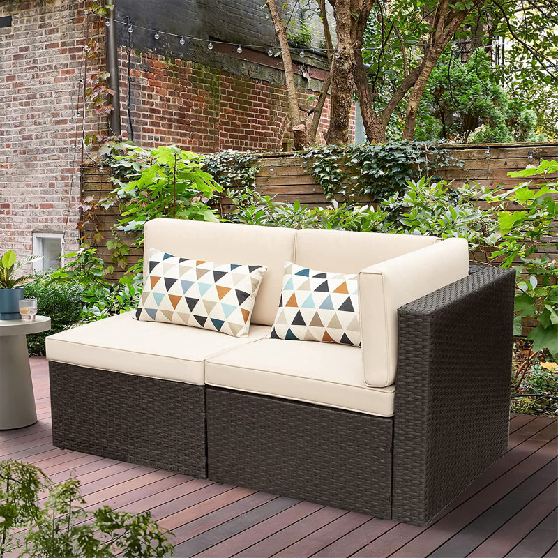 51'' Wide Wicker Patio Sofa with Cushions, Beige