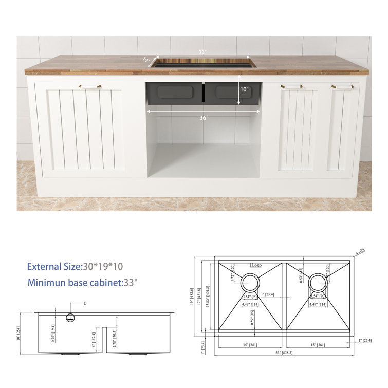 Sougem 33 L x 19 W Undermount Kitchen Sink with Sink Grid and
