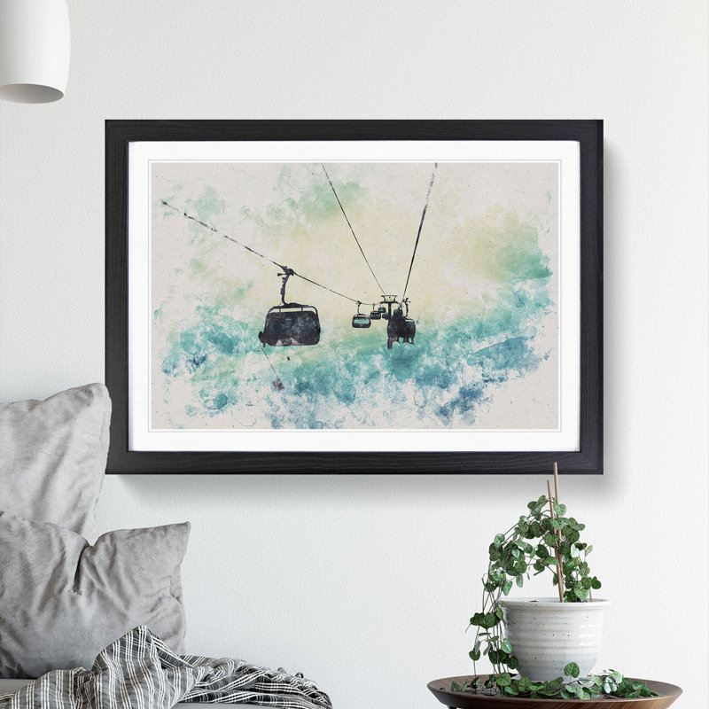 Ski Lift - Single Picture Frame Print on Wood, 27cm H x 36cm W x 2cm D, Black Framed
