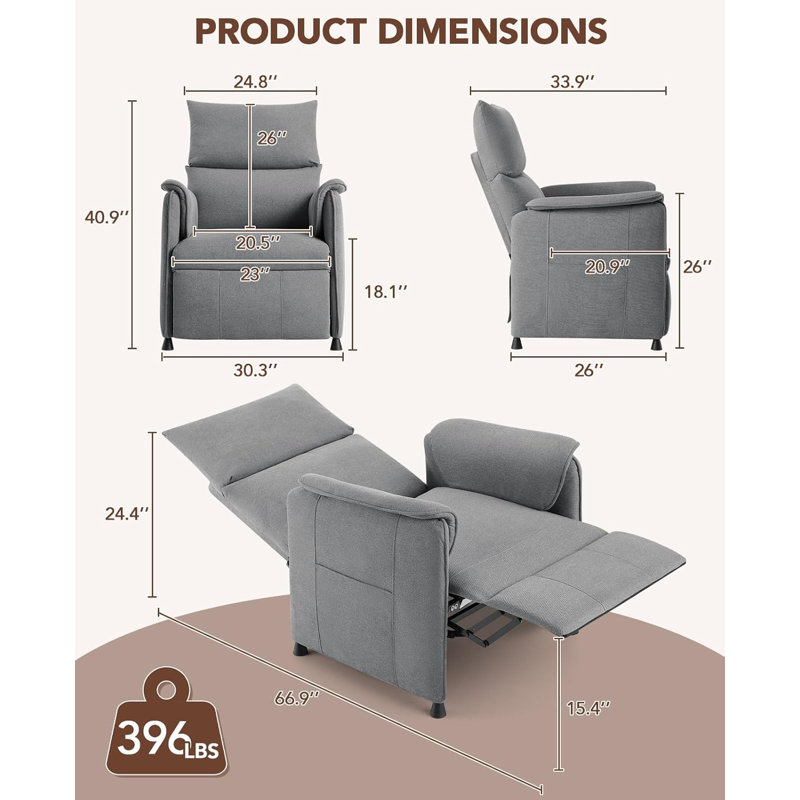 Fauteuil inclinable, sièges inclinables réglables électriques en polyuréthane avec télécommande, fauteuil inclinable moderne avec coussin de siège épais et dossier