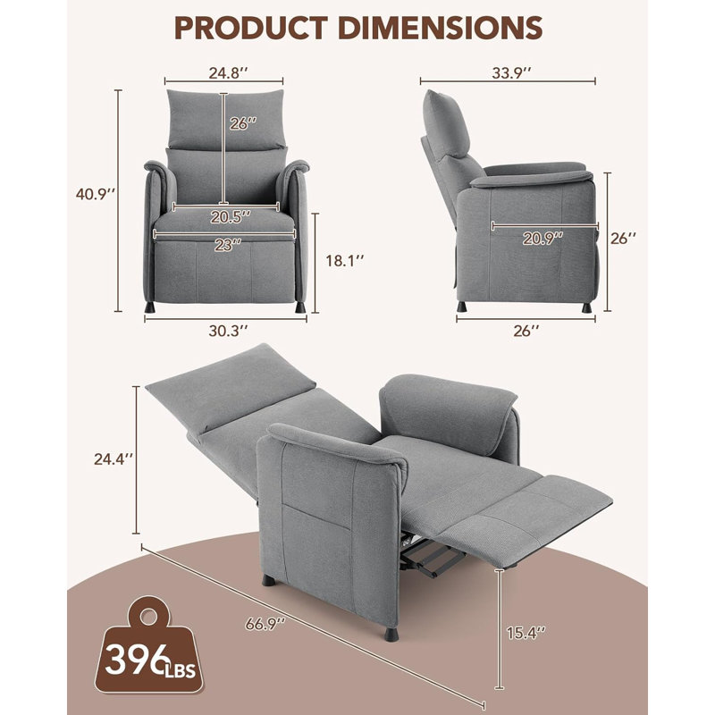 Recliner Chair, Electric Adjustable PU Recliners Home Seating With Remote Control, Modern Reclining Chair With Thick Seat Cushion And Backrest