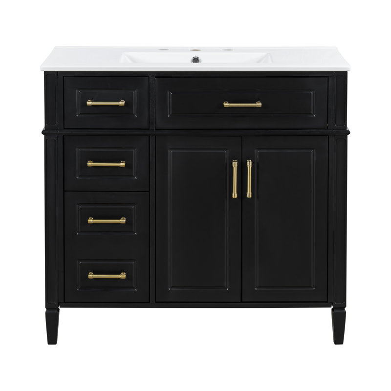 Meuble-lavabo unique 36 po avec lavabo en céramique, Noir