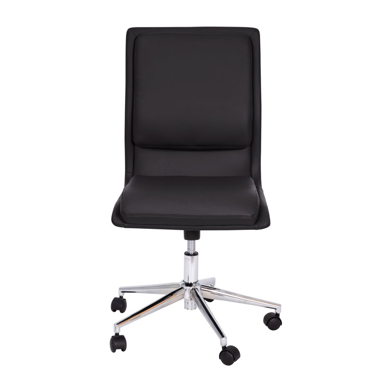 Ergonomic Black LeatherSoft Armless Swivel Task Chair with Chrome Base