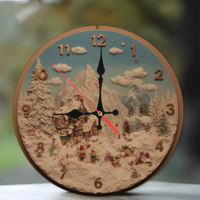 Horloge murale 10 po en MDF rond avec mouvement à quartz silencieux et crochet sans perceuse (piles AA non incluses)