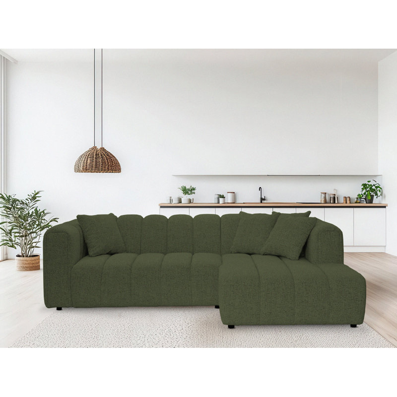 3 Seater Corner Sofa, Polyester - Green, Right Hand Facing