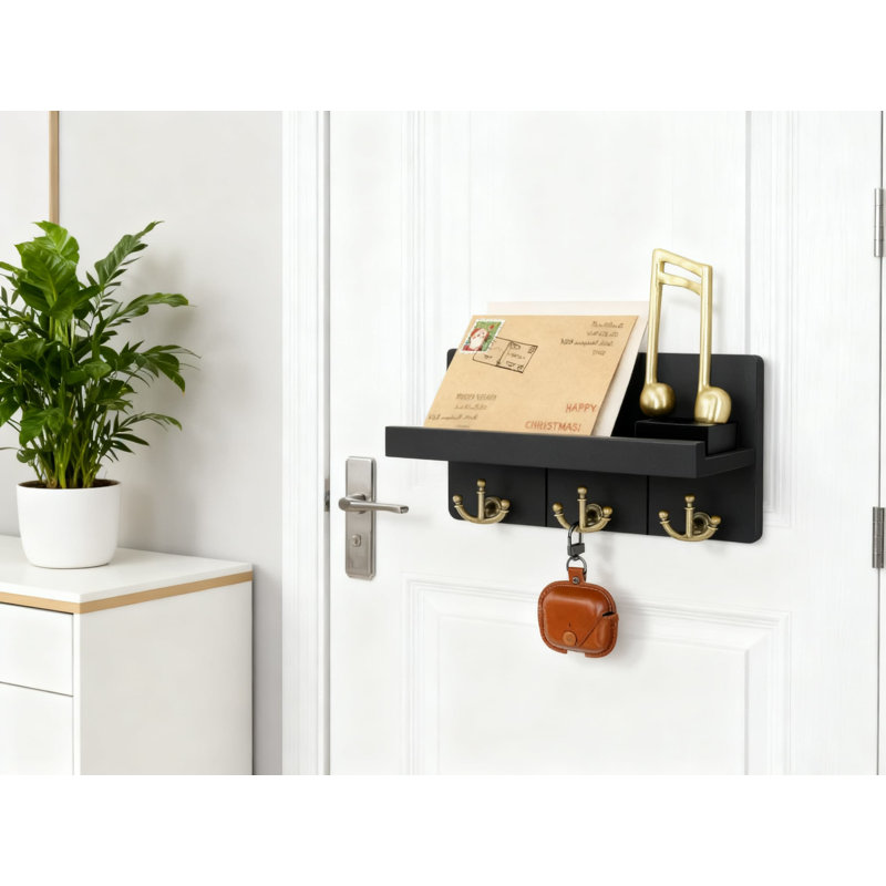 Porte-clés mural avec tablette flottante, organisateur de courrier rustique avec 3 crochets d'ancrage pour la décoration et le rangement du vestibule