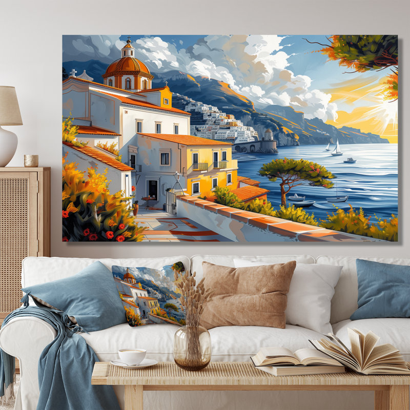 Art mural rétro de la côte d'Amalfi II - Italie, Toile tendue, H 24 po x l 32 po