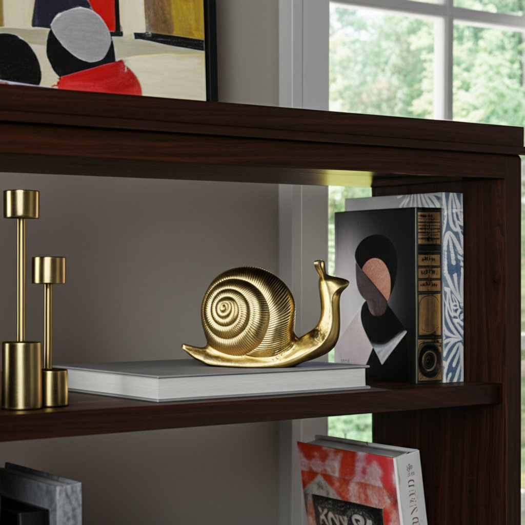 Kessie Figurine Aluminum Snail Design 6.75"x3"x4" Gold Metallic Modern Decor for Home Office Bedroom Living Room Mercer41