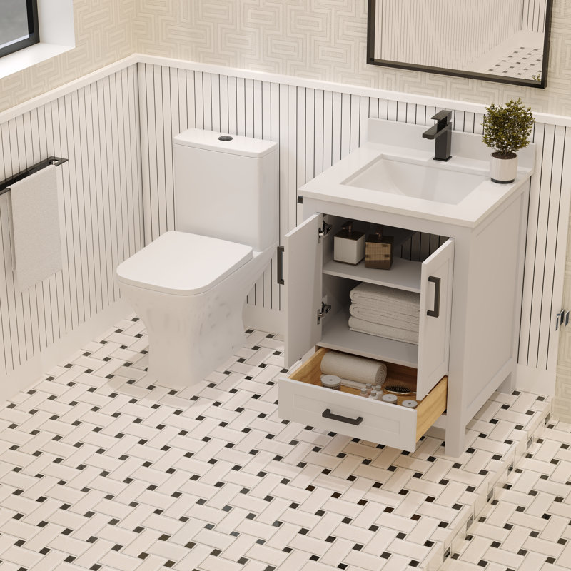 Rooh 30'' Single Bathroom Vanity with White Quartz Top, Blue, Matte Black