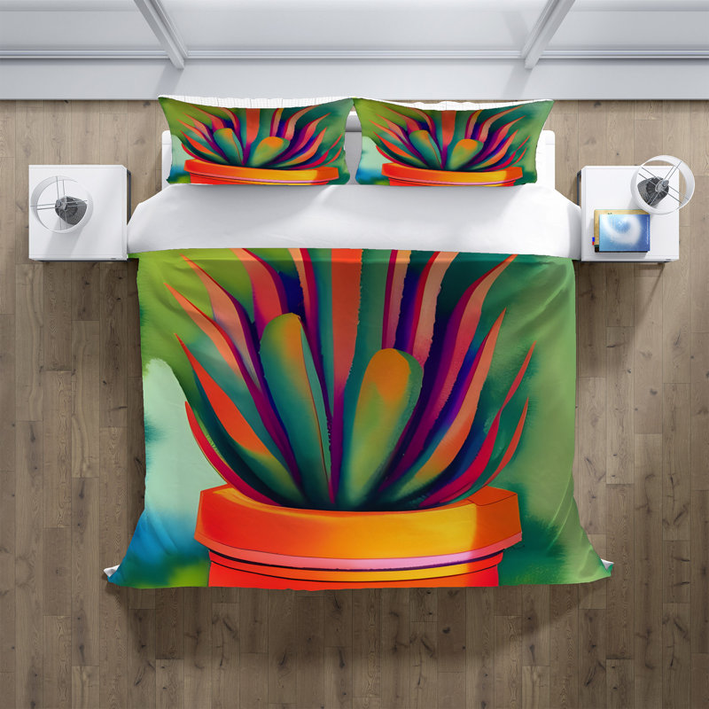 Ensemble de housse de couette en microfibre vert / orange, Housse de couette simple + 1 taie décorative pour