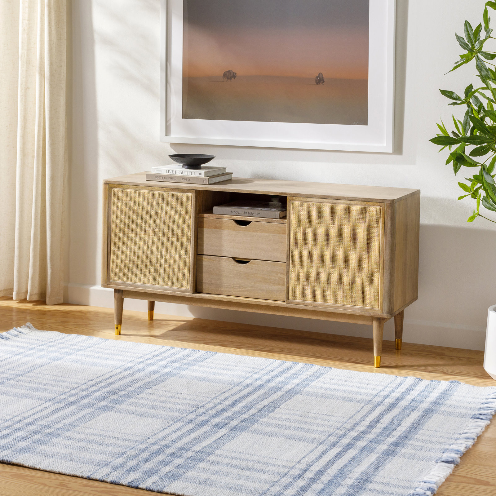 Cay Plaid Handmade Flatweave Recycled P.E.T. Area Rug in Blue/White, Rectangle 5' x 7'6"