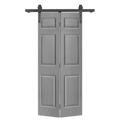 Porte de grange pliante à panneaux en panneau de fibres à densité moyenne avec ensemble de quincaillerie d'installation