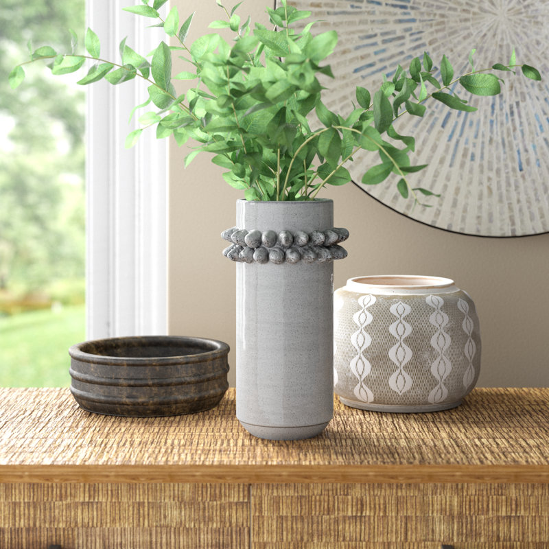 Mallorca 11" Gray Ceramic Decorative Table Vase