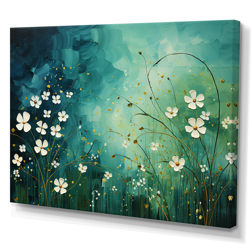 Symphonie d'herbes blanches et vertes sur toile, Toile tendue, H 16 po x l 32 po