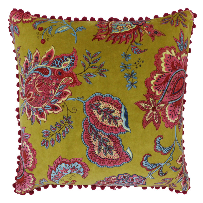 Floral Lemon Cushion, 50cm H x 50cm W x 10cm D, Square