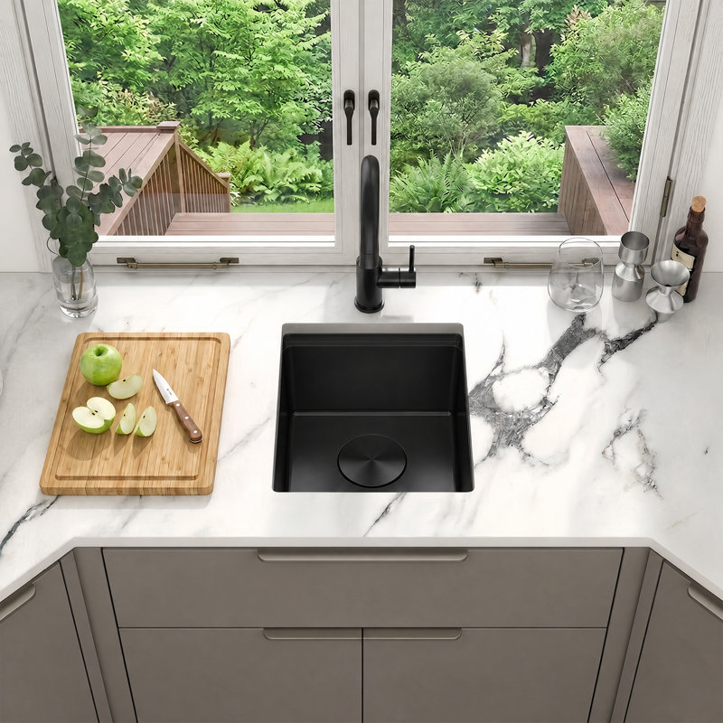 Petit évier de cuisine en acier inoxydable LQS L 13 po x l 15 po, Noir