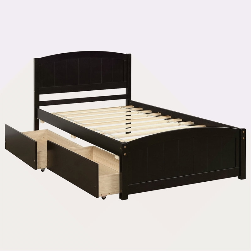 Lit plateforme simple avec deux tiroirs, Espresso