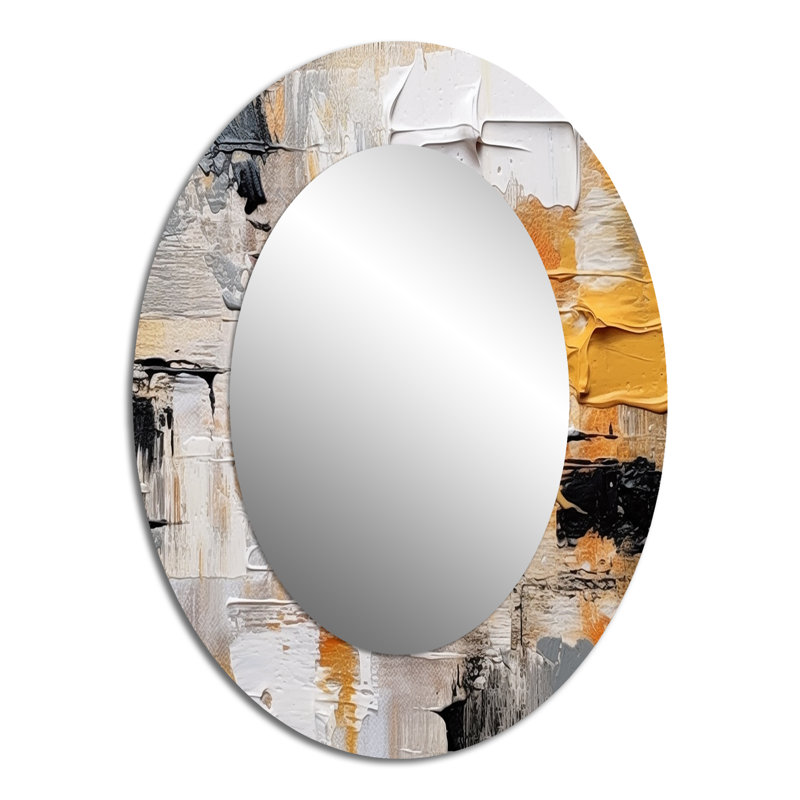 Beige And Gold Cubist Kaleidoscope III - Beige Oval Wall Mirror Decor, 40" x 30"
