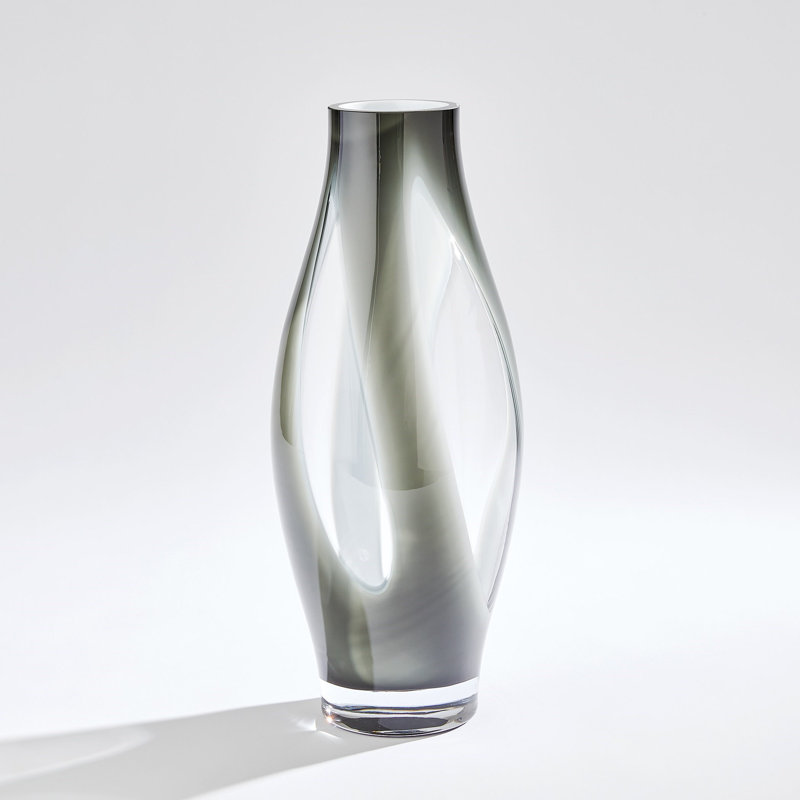 Glass Table Vase, Gray, 19.75" H x 8.25" W x 8.25" D