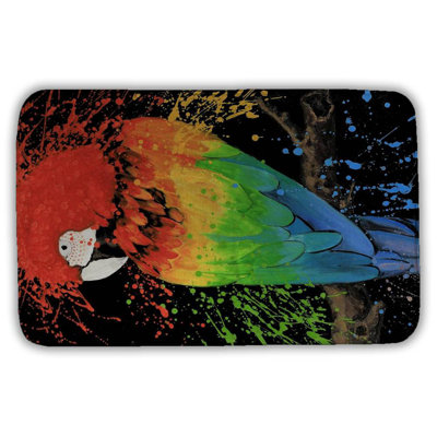 Rainbow parrot Bath Mat with Non-Slip Backing - Quick Dry Memory Foam Bathroom Rug - Absorbent - Modern Plush Spa-Style - Machine Washable