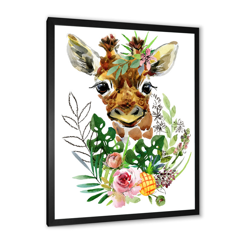 Girafe, animaux sauvages - Illustration sur toile, H 20 po x l 12 po, Cadre photo noir