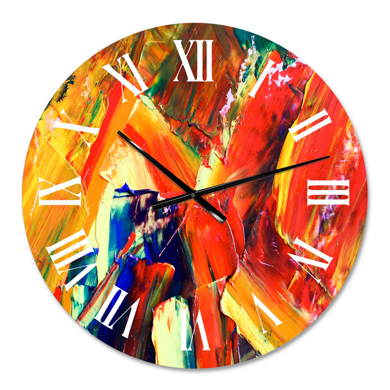 Exploration du rouge et du jaune - Horloge murale moderne, Petit