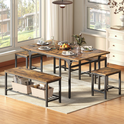 Ensemble de table de salle à manger extensible 6 pièces et ensemble de table de salle à manger avec banc et 4 tabourets