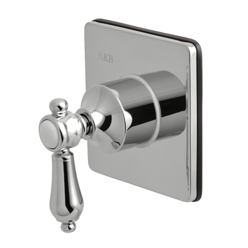 Valve de dérivation à 3 voies avec poignée simple et plaque carrée, Chrome poli