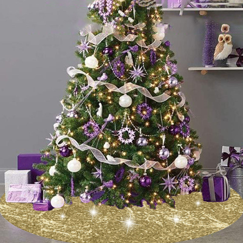 Jupe d'arbre de Noël en velours à paillettes avec paillettes, housse d'arbre rétro pour décoration de fête, kaki de 36 po