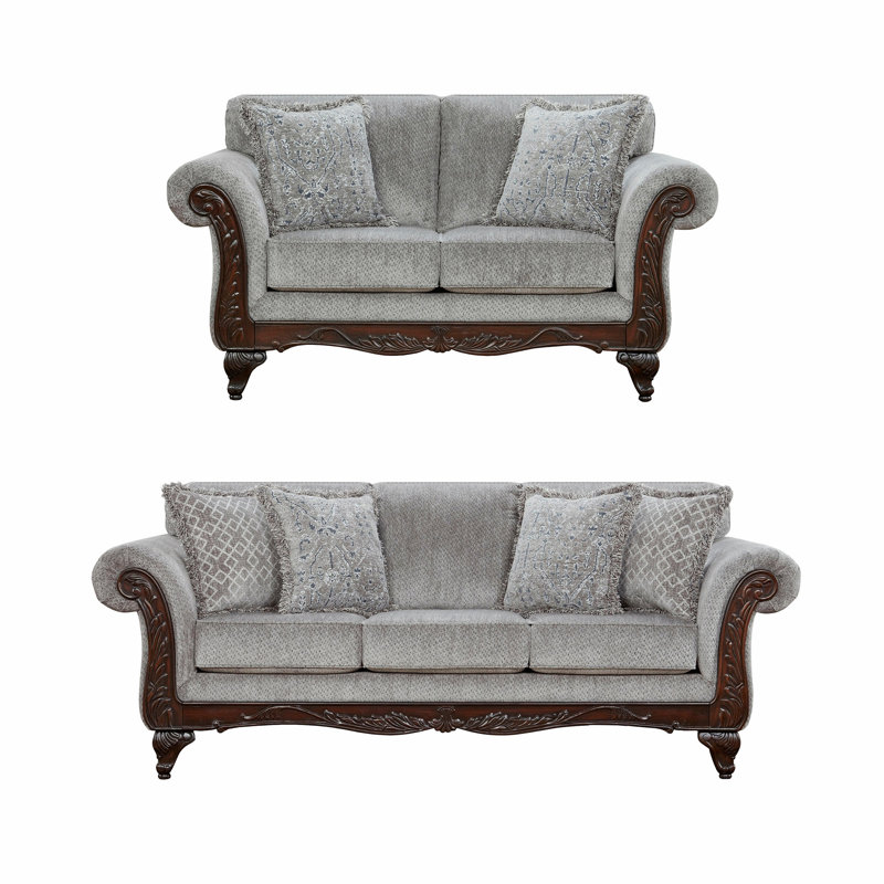 Ensemble canapé et causeuse gris Hernen, Microfibre / microsuède, 2 pièces: canapé, causeuse