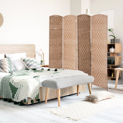 Écran d'intimité 6 pi avec tissage - naturel. Conception élégante pour plus d'intimité. Construit sur du bois de peuplier. Bibliothèques idéales. Paravent pliable et portable en tissage naturel. Ajoutez un motif. Pour les petites pièces.
