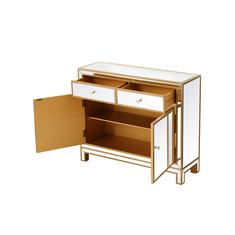 Latasha 38" W 2-Drawer Mirrored Solid and Manufactured Wood Chest, Gold