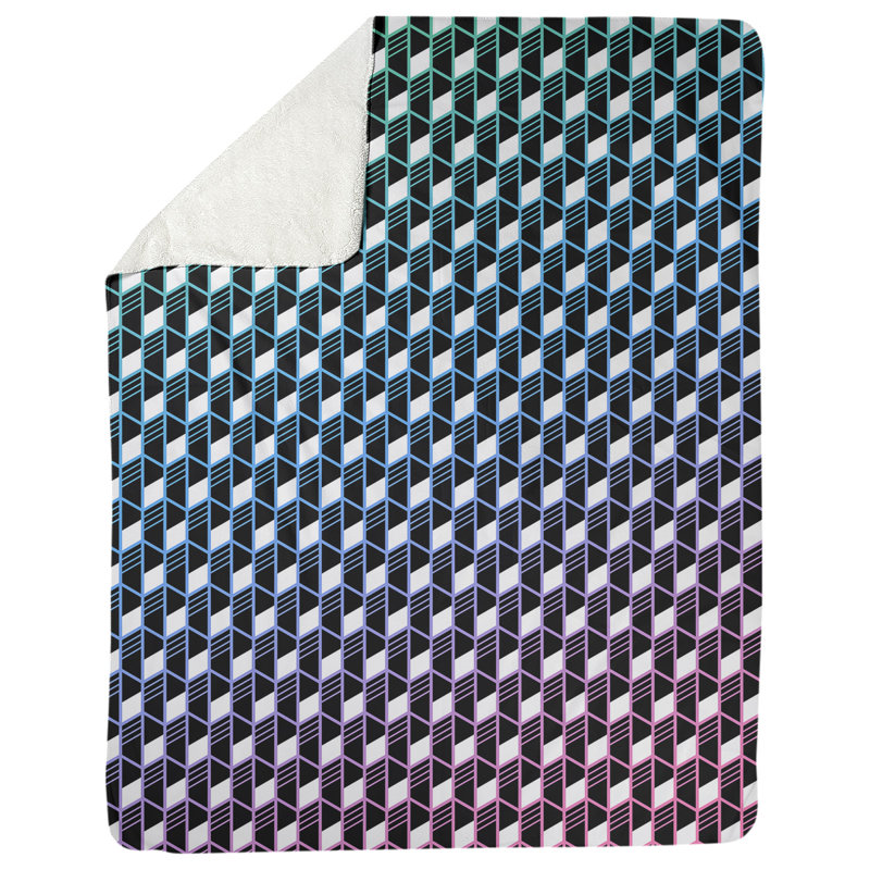 Couverture géométrique Katelyn Elizabeth, l 52,5 po x L 62,5 po, Vert et rose