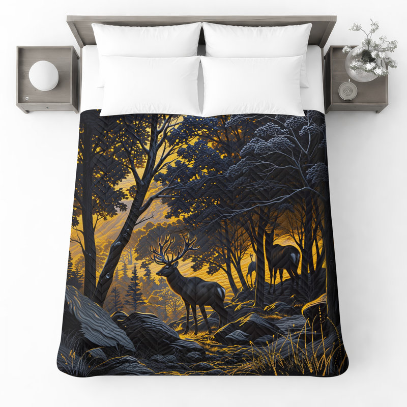 Couvre-lit majestueux avec cerf majestueux en forêt, Lit simple