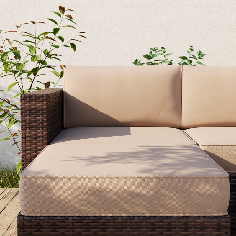 7-Piece Outdoor Replacement Cushion Set with 4" Thick Supportive Foam for Patio Conversation Sets, Beige