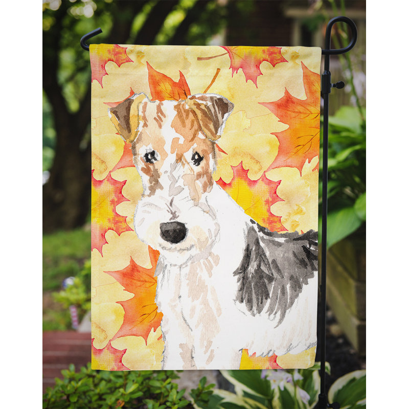 Automne 2 côtés en polyester 15 x 11 po drapeau de jardin, Fox-terrier blanc / noir