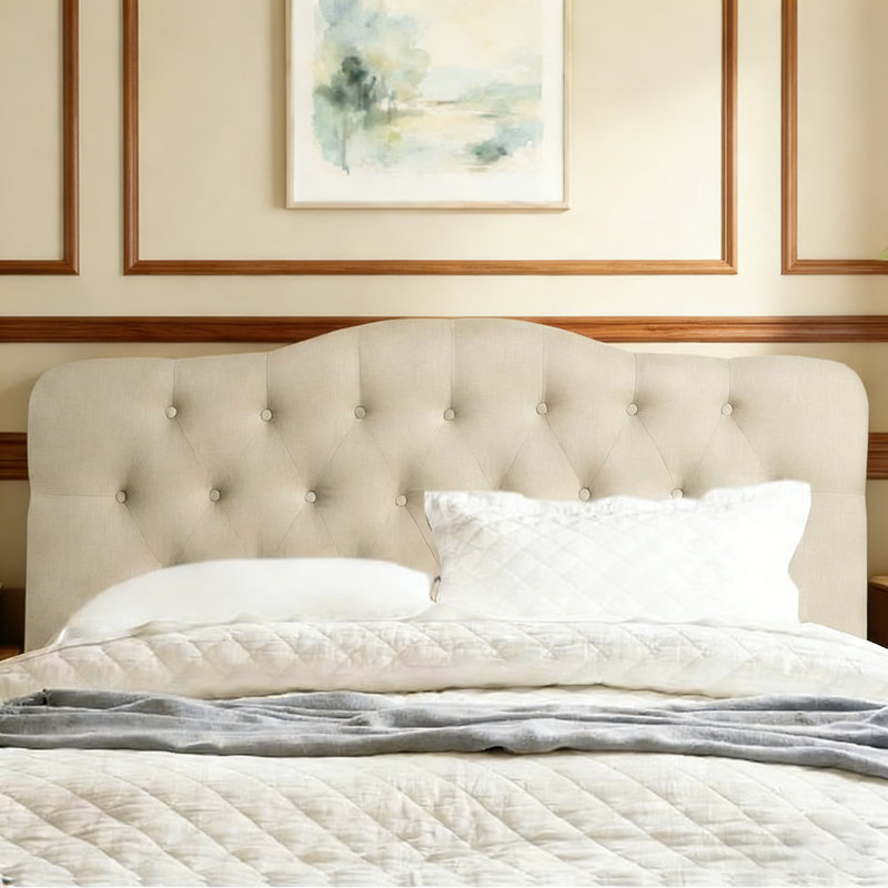 Linen Upholstered Headboard-Modern-Adjustable Height-Button Tufting, Queen, Beige