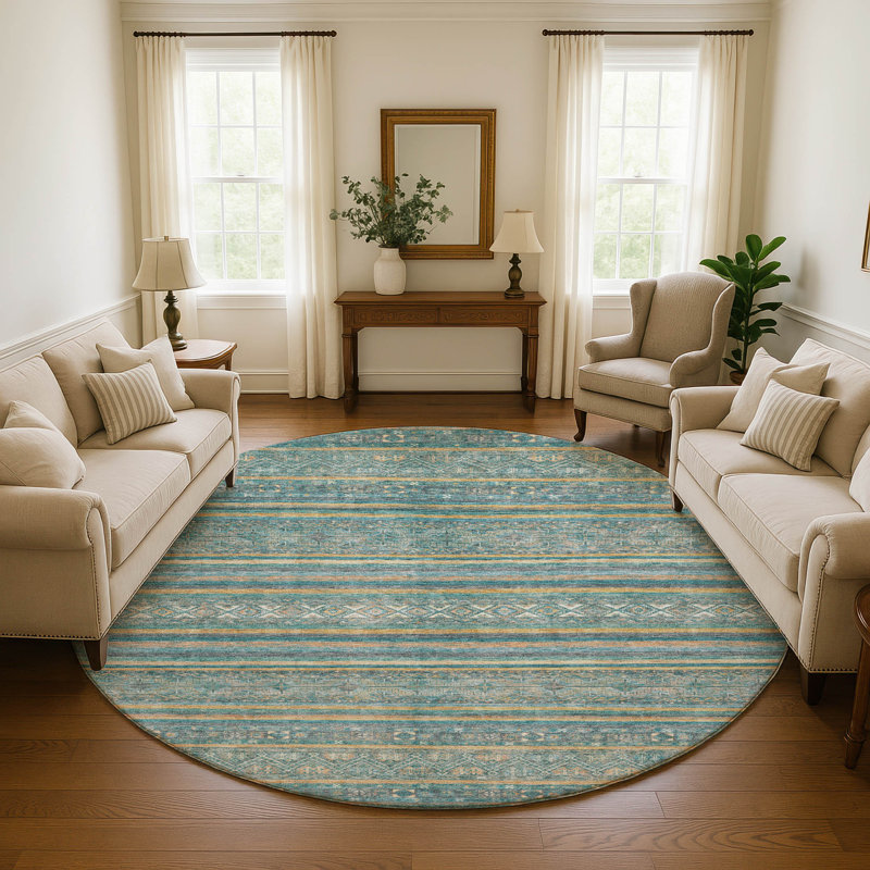Premium Machine Washable Lampkins AMF1644 Stripes Rug, Round 8'