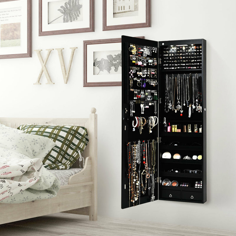 Armoire à bijoux avec miroir Argante, Noir