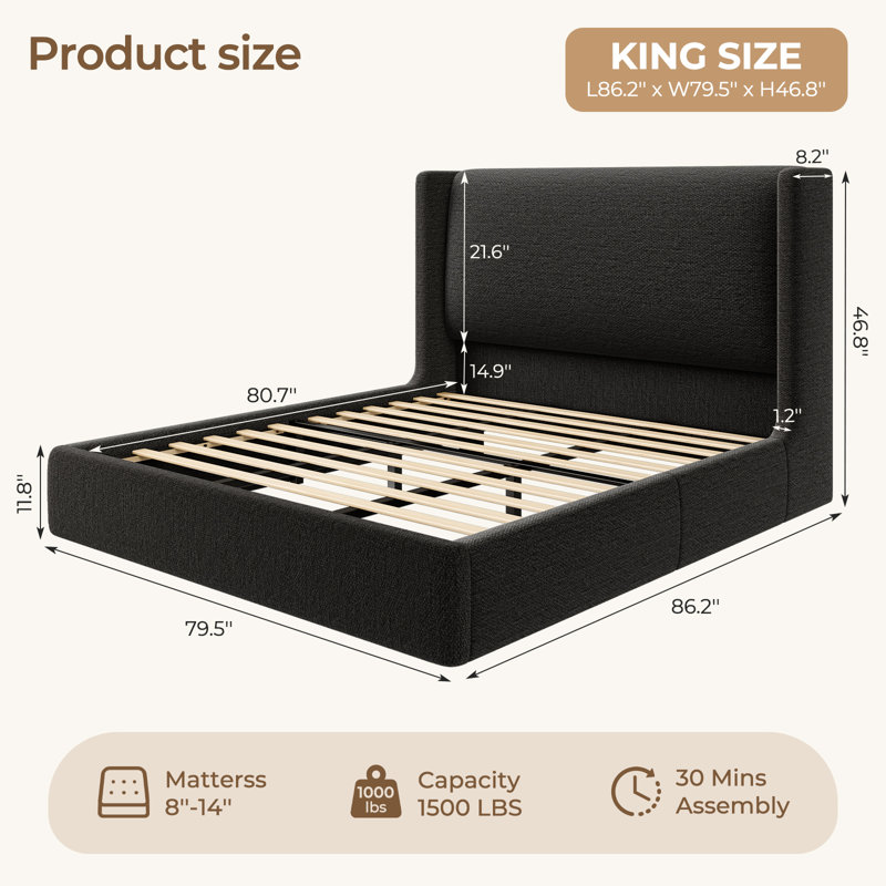 Lit plateforme Chenille, Black, King