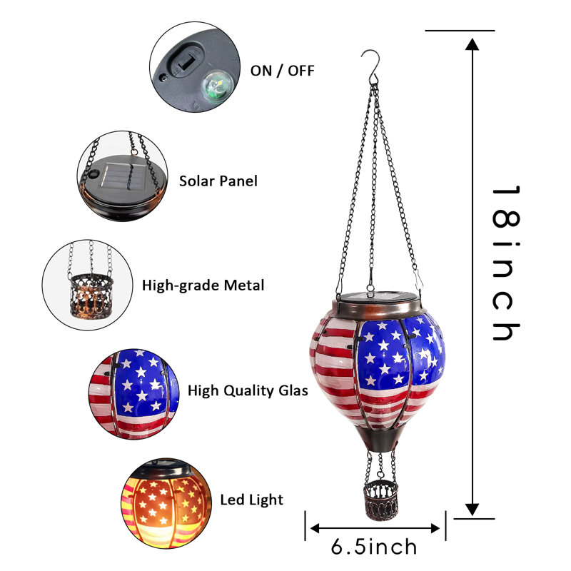 Hot Air Balloon Solar Lantern Outdoor, Solar Lantern with Flickering Flame Hanging Lights Waterproof