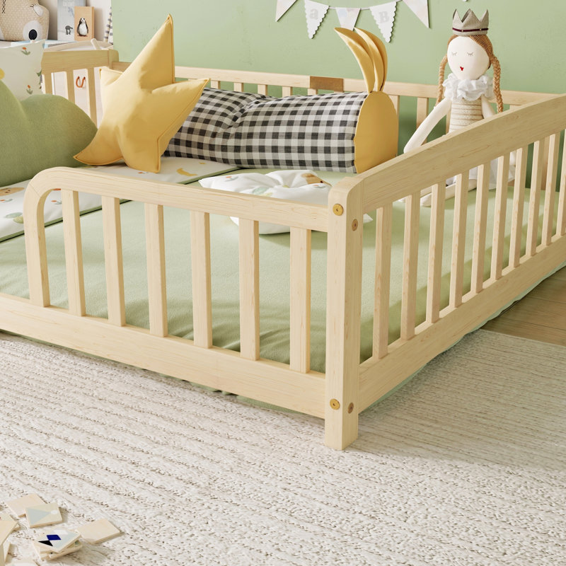 Grands lits peu encombrants, lits de plancher en bois de pin avec garde-corps, chambre d'enfant moderne, Brun 2