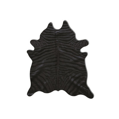 Tapis noir en cuir de vache imprimé à la main Ruano