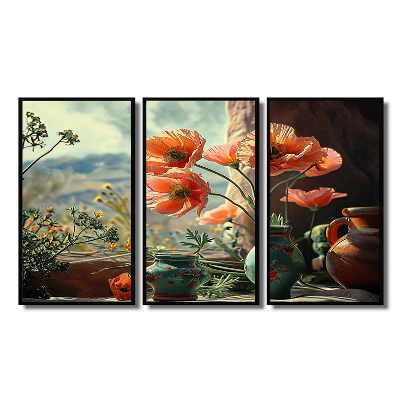 Demaio - Assortiment de bouquets d'art, Cadre flottant noir, H 32 po x l 48 po x P 1 po