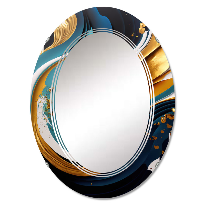 Pliam bleu et or moderne, peinture abstraite II - miroir mural à formes modernes, 36 po x 24 po