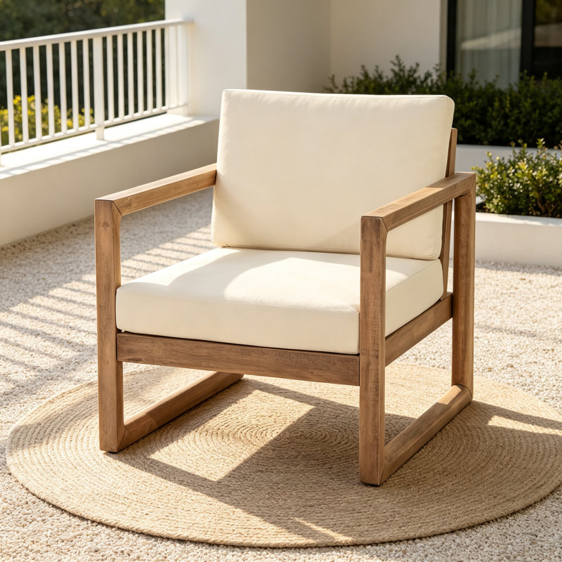 Fauteuil club de patio en bois d'acacia durable avec coussins imperméables