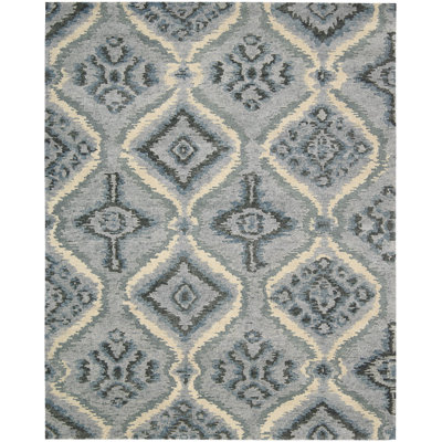 Tapis gris en laine noué à la main Colligan Southwestern