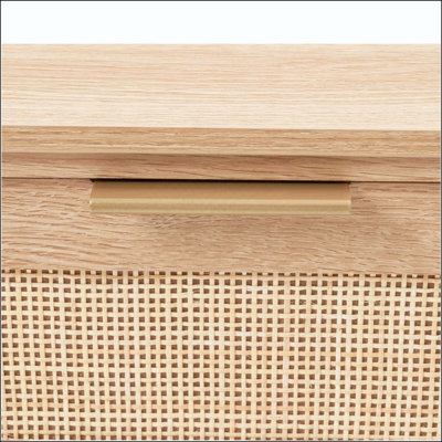 Console en rotin avec 3 tiroirs de rangement, table d'entrée en rotin avec porte coulissante en rotin naturel, table console pour salon, bureau, entrée ou mur de télévision